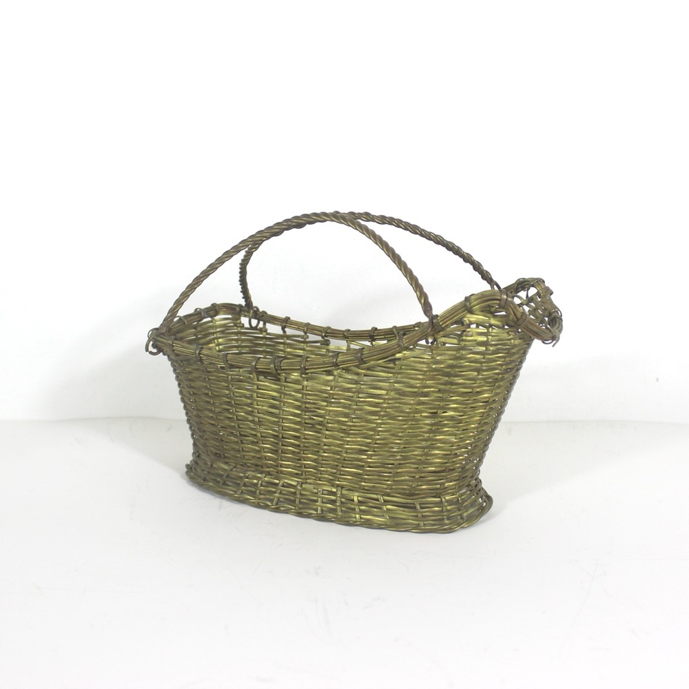Vintage Brass Wine Bottle Holder, Carrying Basket, Wine Carrier, Picnic Carrier